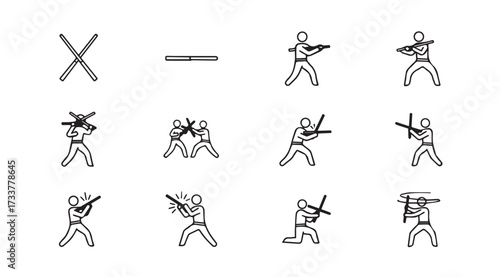 Vector art of stick figures fighting