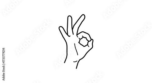 Simple black and white line drawing of a hand making the ok gesture