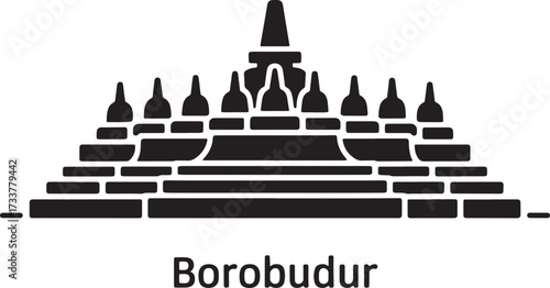 Borobudur Temple Silhouette Icon. Ancient Indonesian Historical Landmark Vector Illustration