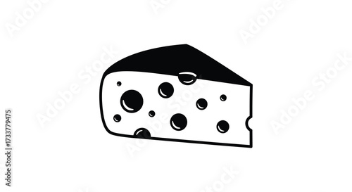 A simple black and white illustration of a wedge of swiss cheese