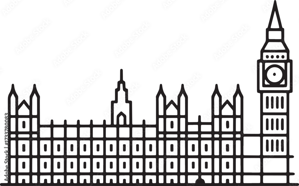 Obraz premium Houses of Parliament Line Art. London Landmark Silhouette. Architecture Symbol. Building Icon. Place.
