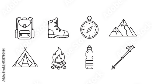 Vector art of hiking icons on white