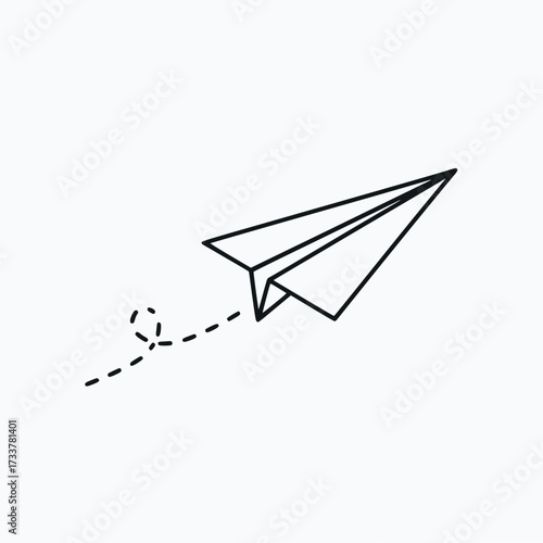 Isolated origami paper plane model flying freely on a white background representing freedom, travel, and business concept
