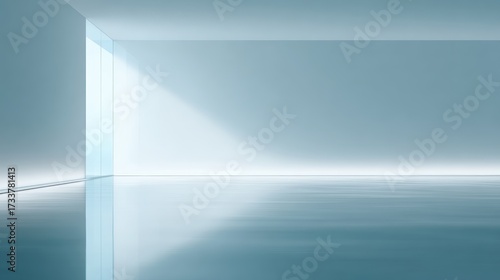 Wallpaper Mural Minimalist interior space with smooth reflective floor, illuminated by natural light streaming through large windows, creating a serene and modern atmosphere for design inspiration Torontodigital.ca