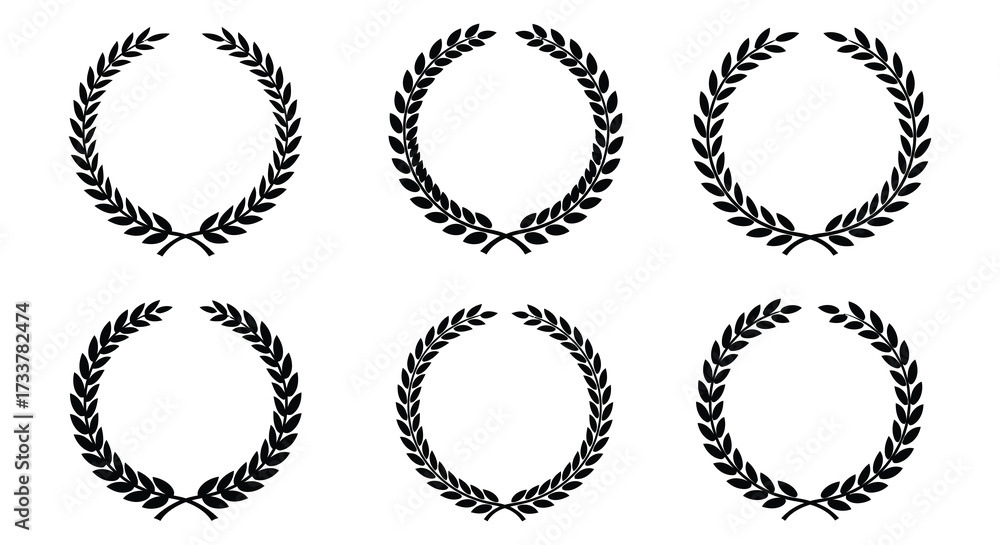 Obraz premium Six black and white laurel wreaths arranged in a grid pattern