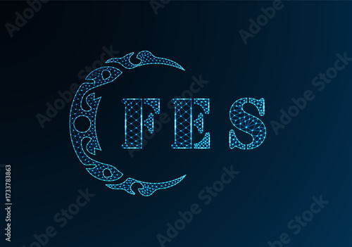 Low poly letter logo FES design. FES letter logo low poly vector design on blue color gradient background. FES logo low poly design
