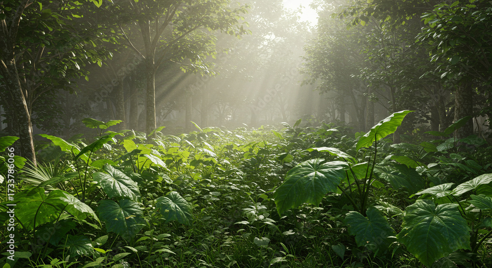 Fototapeta premium Tropical Rainforest with Sun Rays