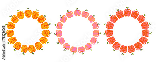 Set of wreaths of a colored apples on a white background,. Perfect for thematic design.