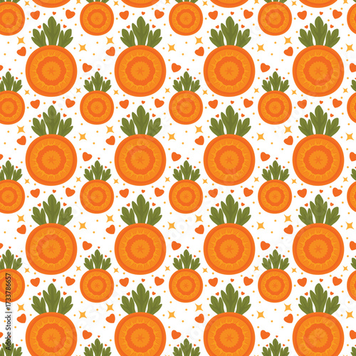 Carrot endless texture. seamless pattern with carrots slices great for fabric, decor, background