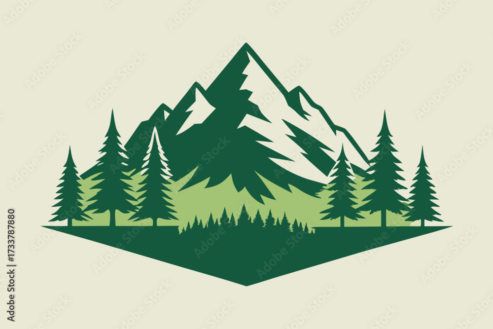 Fototapeta premium Mountain Peak and Pine Trees Illustration for Adventure, Nature, and Outdoor Graphics