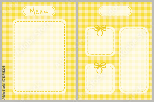 A set of pages for menus and recipes in bright yellow with cute bows.