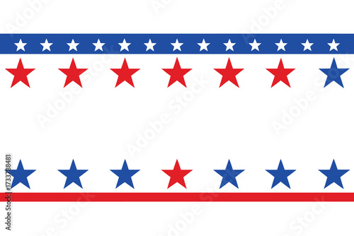 Patriotic Banner with Red, White, and Blue Stars and Stripes Design on White Background