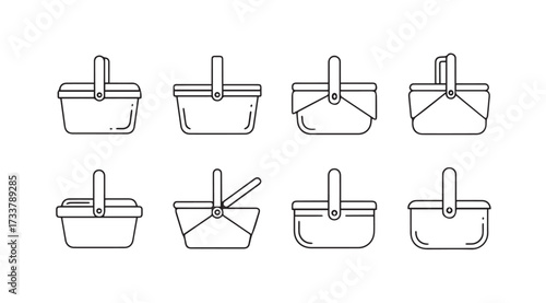 Vector art of picnic basket icons set