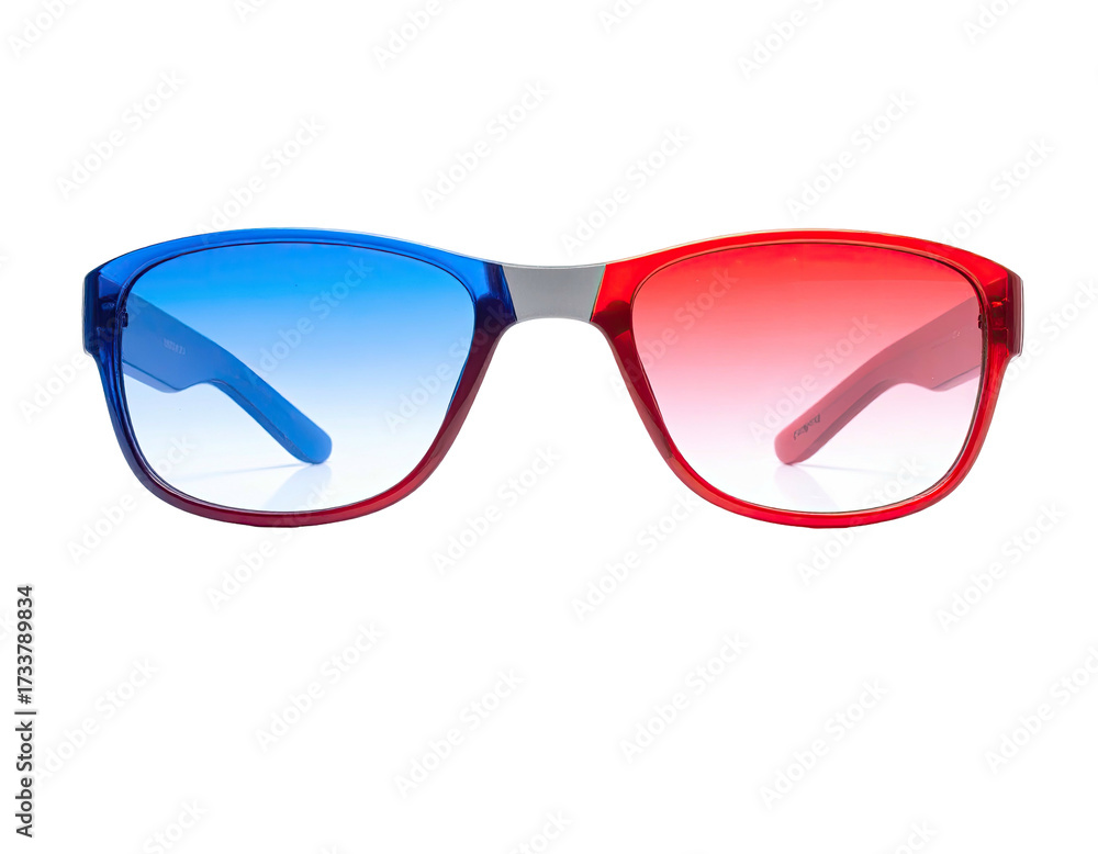 Fototapeta premium 3D glasses with gradient lenses, bold frames, and a neutral bridge against black