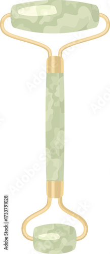 Illustration of a green jade facial roller for skincare. Beauty and massage tool isolated on white background.