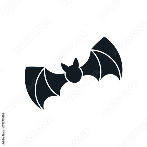 bat silhouette icon, spread wings, minimal halloween element, nocturnal flying mammal, spooky emblem, dark gothic vector graphic