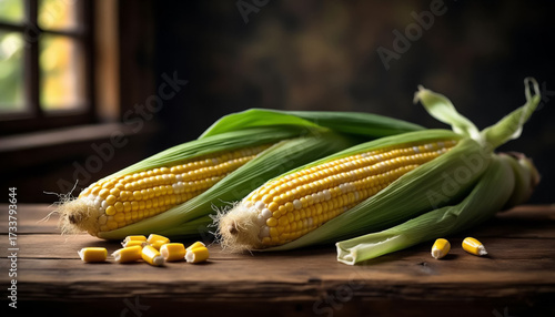  Rustic corn on cob wooden surface farmhouse aesthetic autumn