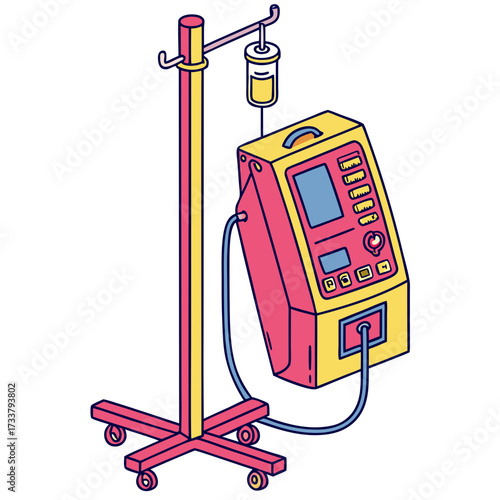 Bright medical infusion pump with I V bag on stand