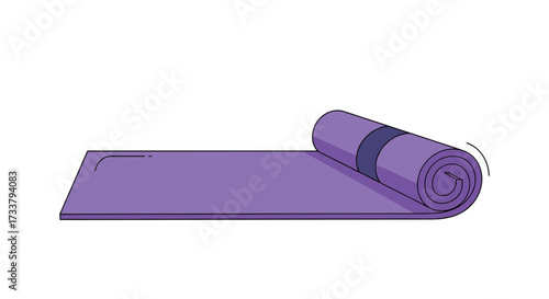 A vibrant purple yoga mat is partially unrolled on a white background.
