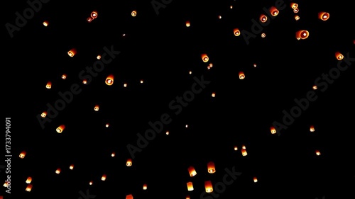 Video Cinematic beautiful view of lanterns floating in the night sky, traditional Yee Peng festival in Chiang Mai, Thailand, Loy Krathong. 4K HD