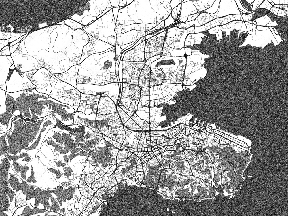 Fototapeta premium Monochrome sketch map of Dalian, China, ideal for posters, prints, and travel design.