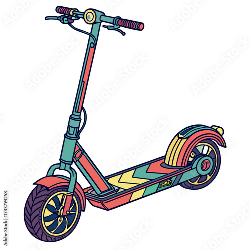 Colorful electric scooter with geometric patterns transportation 1
