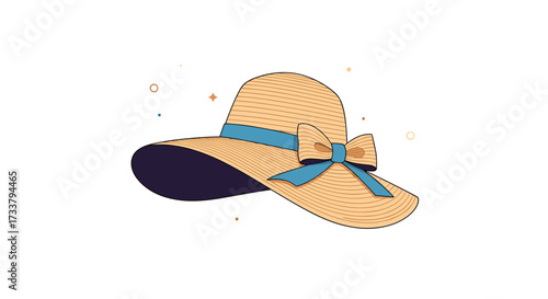 A beautifully crafted straw hat adorned with a blue ribbon and bow sits elegantly.