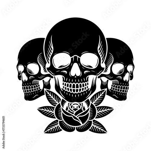 Skull and Vintage Tattoo T-shirt Vector Designs and Edgy, Punk-Inspired Graphics & Retro Tattoo Illustrations for Custom Graphic Tees-14