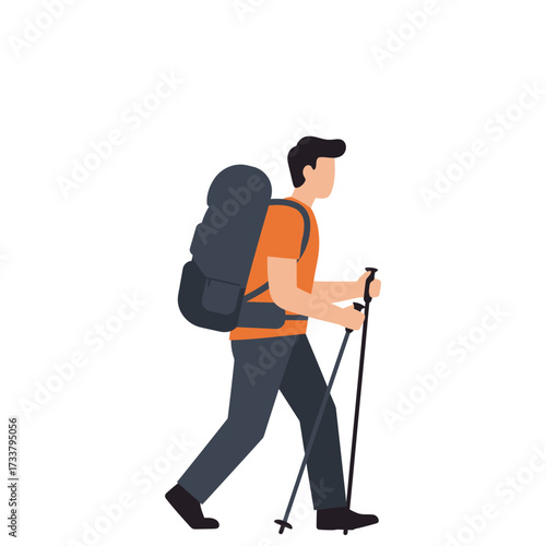 Backpacker Trekking Adventure Exploring the Outdoors with Backpack and Hiking Poles