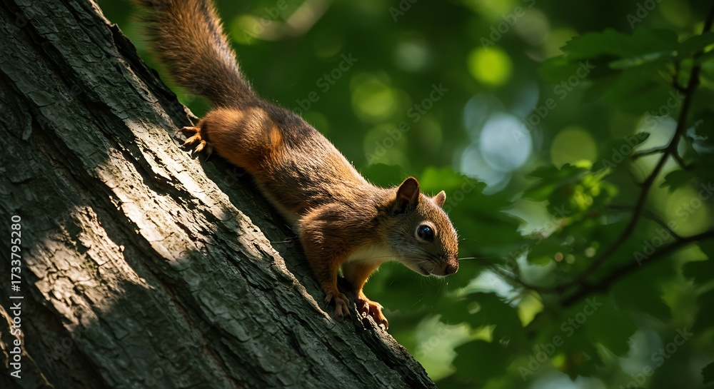 Fototapeta premium Squirrel on tree branch daytime sunlight natural habitat wildlife