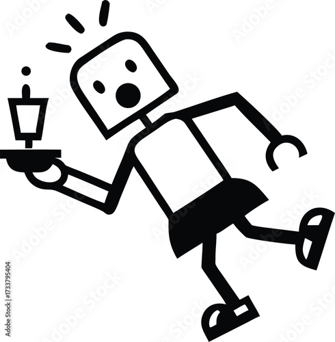 Surprised robot holding a candle in a cartoon style