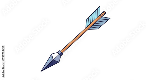 An illustration of a single arrow in flight with fletching and a sharp arrowhead made of metal.