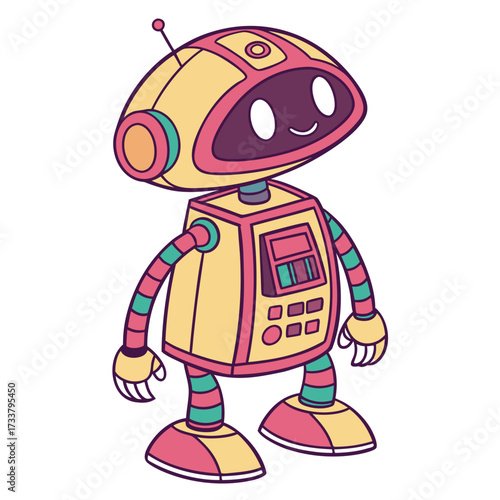 Cute cartoon robot with yellow body and pink accents