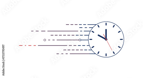 Illustrating the concept of time flying by with a clock and speed lines.