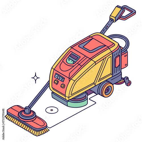 Isometric cleaning robot with brush and sparkle floor scrubber