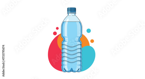 A clear plastic bottle filled with clean drinking water stands tall.