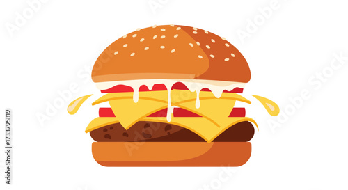 Juicy double cheeseburger with melting cheese and sesame seed bun.