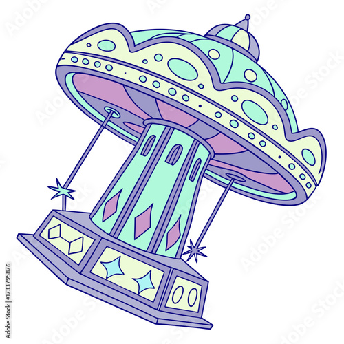 Pastel carousel ride with geometric shapes and stars