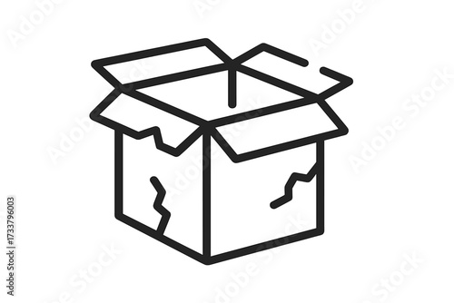 Broken box thin line icon. Damaged package vector symbol. Fragile cargo. Open empty cardboard container. Shipping problem, delivery issue, return concept. Logistic, moving.