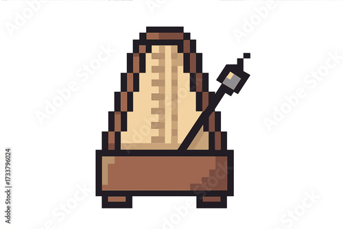 Metronome pixel art icon. Vector illustration of a retro music tempo tool. 8 bit graphic for game asset. Classic mechanical rhythm device for musician, beat and time keeping.