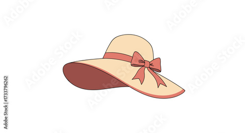 A stylish wide brimmed sun hat adorned with a decorative ribbon and bow.
