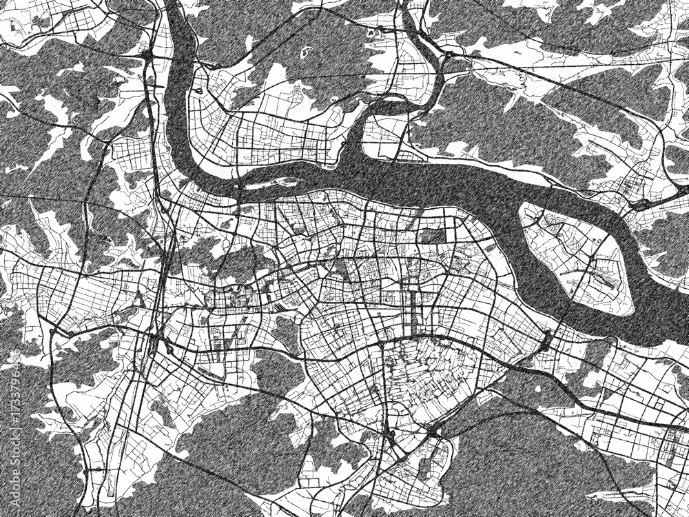 Naklejka premium Monochrome hand-drawn map of Wenzhou, China, ideal for decorative and editorial use.