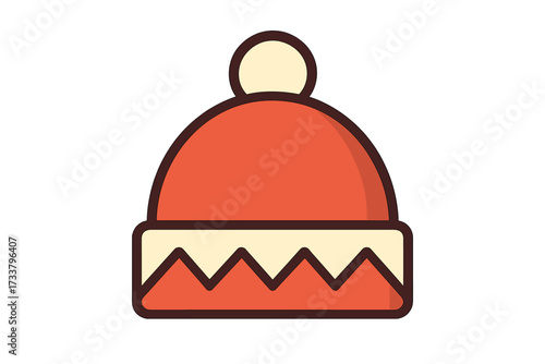 Christmas hat icon vector. Santa or elf winter cap symbol for holiday decoration. Simple red beanie with pompom. Cartoon graphic illustration for festive design isolated.