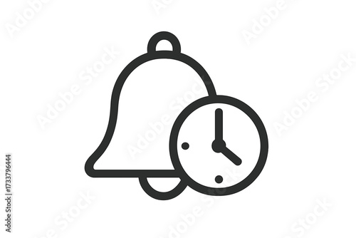 Alarm clock line icon. Time management concept. Bell and clock symbol for reminder, notification, or deadline. Wake up alert sign. Simple vector for web, apps, ui, ux design.