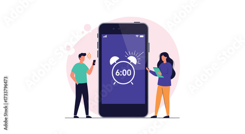 People checking the time on their mobile phones for an alarm reminder.