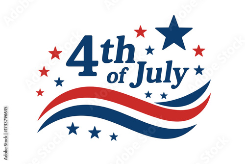 4th of July Independence Day vector graphic. USA patriotic holiday banner. American celebration design with national flag colors, stars and stripes. Emblem illustration.
