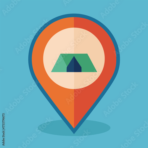 Camping location pin icon with tent inside circle