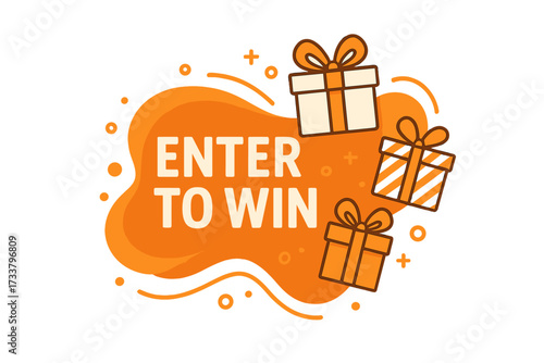 Enter to win giveaway contest banner with gift boxes. Vector graphic design for social media promotion. Abstract liquid shape for marketing and business. Prize announcement.