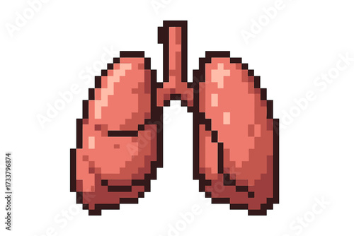 Pixel art lung icon set. 8-bit respiratory system symbol. Human organ. Vector medical cartoon illustration. Health care, anatomy, breathing, pulmonology, asthma, disease concept.