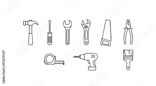Vector art of tools icons set line